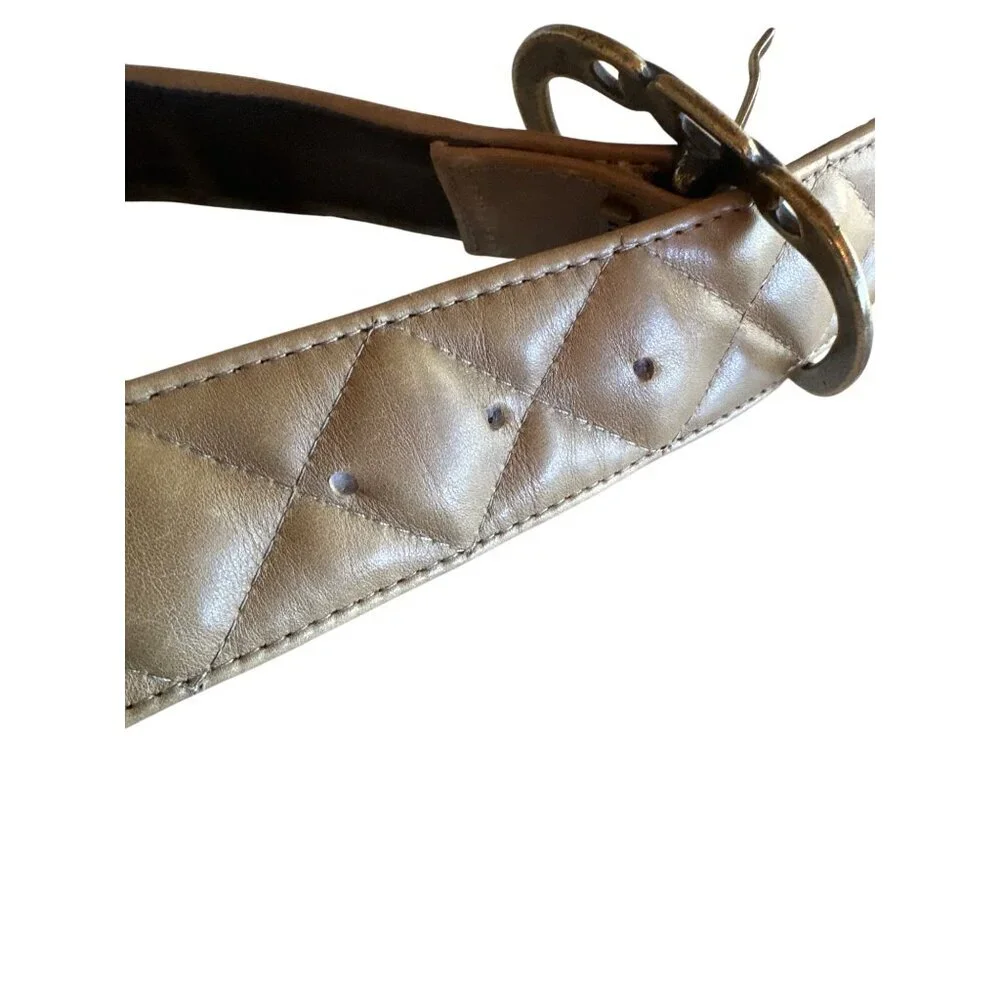 Suzi Roher Quilted Leather Belt Chain-Link Detail Small  Made in Canada